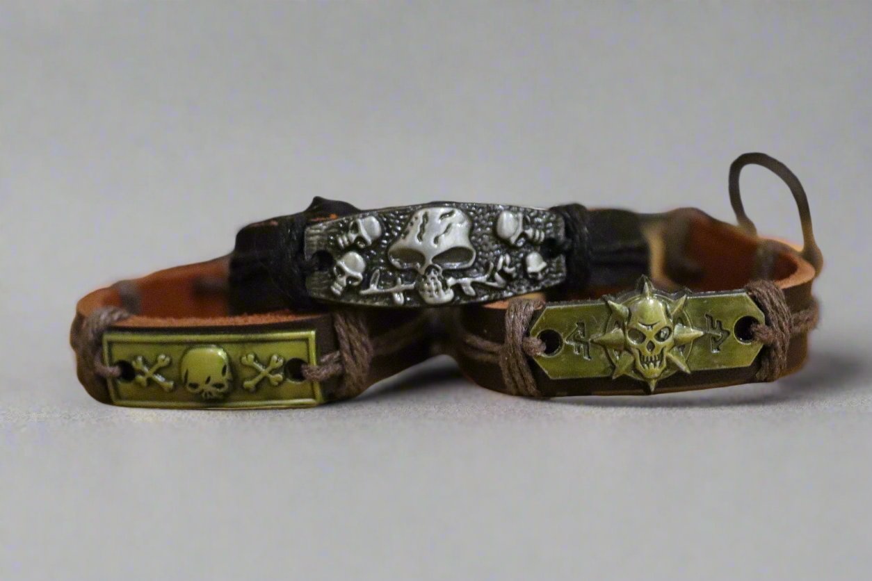 Set of 3 Vintage Cuff Bracelets [ Skull Themed ]