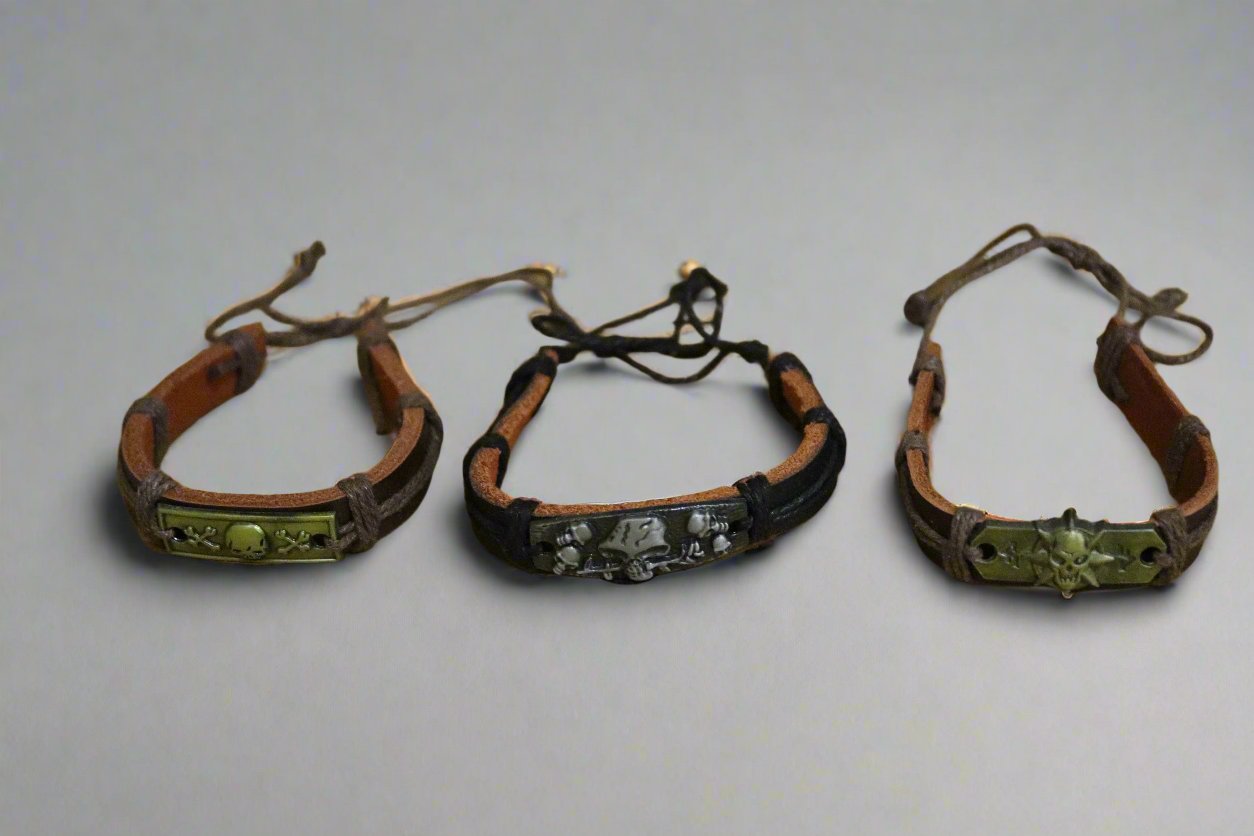 Set of 3 Vintage Cuff Bracelets [ Skull Themed ]