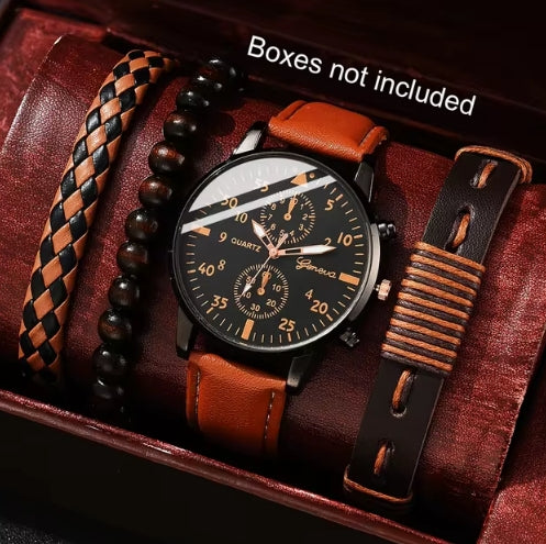 Men's Watch + Bracelet set Brown